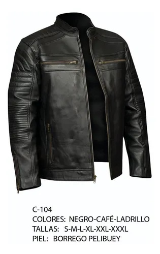 Chamarra Piel Borrego Biker Hombre Color Negro C-104