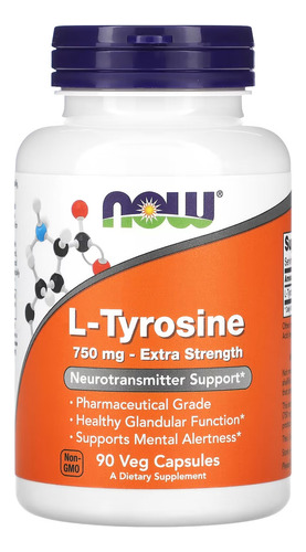L Tirosina Tyrosine 750mg Força Extra 90cps Now Foods