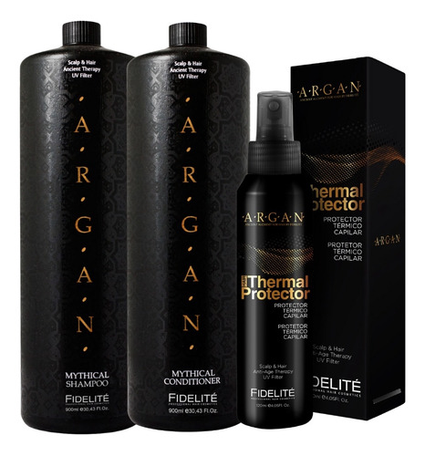 Kit Mythical Shampoo Acond Protector Termico Argan Fidelite