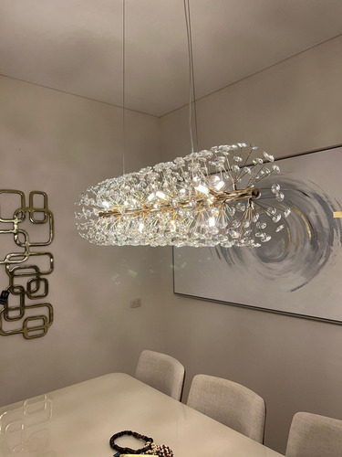 Lustre De Cristal Retangular Dourado Sonho 93cm