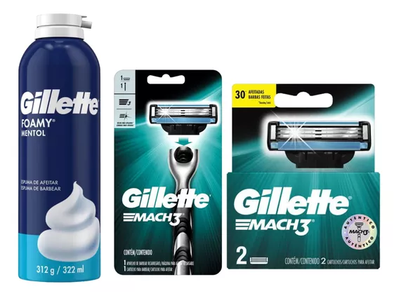 Combo Gillette Mach3 Máquina Repuesto Espuma Mentol 312 Gr