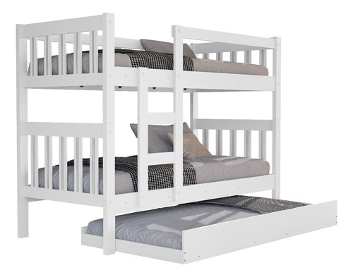 Beliche Com Colchão Conforto E Cama Auxiliar 100% Mdf Cor Branco Liso