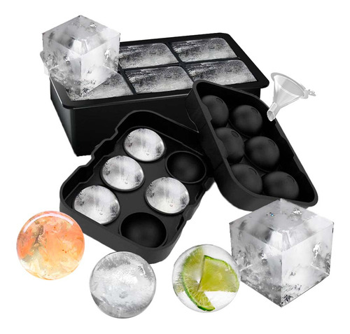 Kit 2 Moldes Refrigerador Hielo Forma Esfera/cubo Grande Color Negro