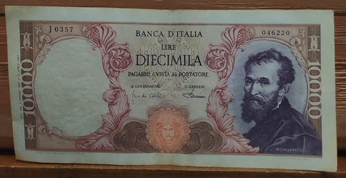 Antiguo Billete 10000 Liras Italia 1968 Pick 97 D