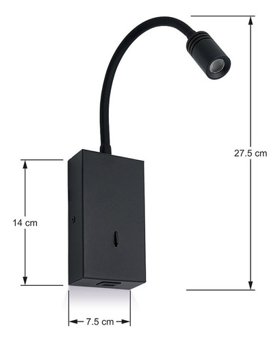 Imagen 4 de 6 de Aplique Pared Velador Led Negro 3w Iluminación 4006602