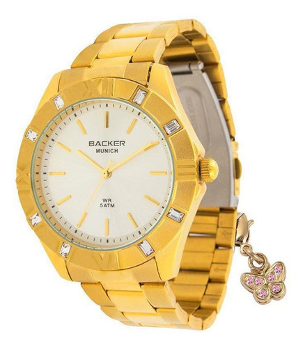 Relógio Backer Feminino 33590052 Dourado Com Pingente