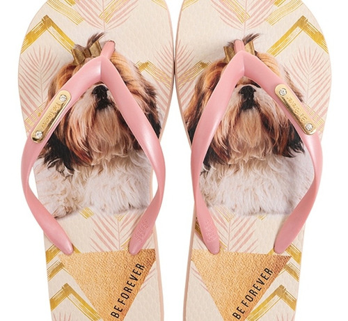 Chinelo Feminino Rafitthy Shitzu Golden Palm Pink