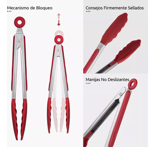 Hx Set De Pinzas De Cocina De Silicona De Acero Inoxidable