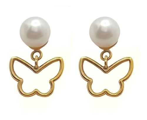 Topos Perla Mariposa En Oro Amarillo 18k Para Mujer/dama