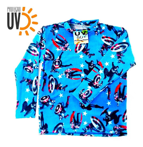 Camiseta Blusa Camisa Proteção Solar Uv 50 Capitão América