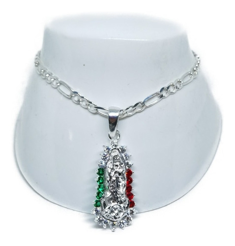 Pulsera Virgen Zirconias Verde Y Rojo De Plata +estuche G4