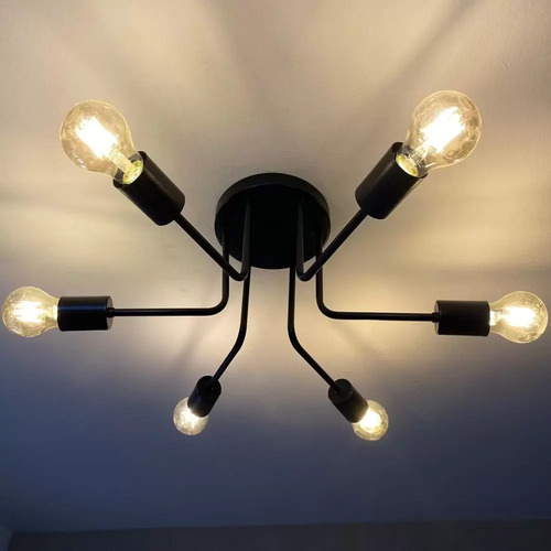 Lustre Sputnik Ret Preto Moderno Sala Estar Quarto E Closet Bivolt