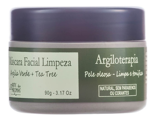 Máscara Facial De Limpeza Natural Argila Verde E Tea Tree 90g - Arte Dos Aromas