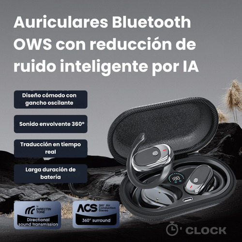 Auriculares Inalambricos Bluetooth O'clock Con Traductor En Linea Tiempo Real Reduccion De Ruido Sonido Hi-fi 360 Sistema Clip Ear Conferencias De Trabajo Carga Rápida Bluetooth 5.4 Sin Delay