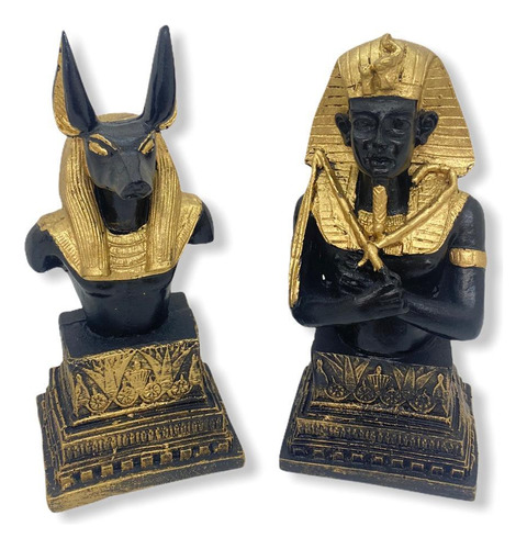 Kit 2 Bustos Egípcios Anubis E Tutankamon Em Resina 15 Cm