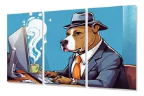 Comprar Cuadro Trip 40x60 Perro Pitbull Trabajando Oficina Cafe M1
