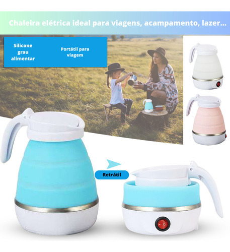 Mini Chaleira Eletrica Portatil Dobravel Para Viagem 110v Cor Azul