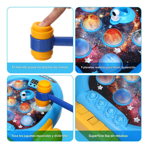 Juego Interactivo De Topo De Golpe Juguete Eléctrico Espacial Whack-a-mole (martillo Doble, Pilas Aa No Incluidas)
