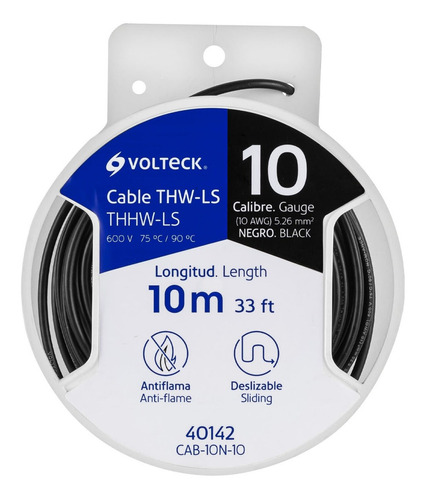 Carrete Con 10 M De Cable Thhw-ls 10 Awg Negro Volteck 40142