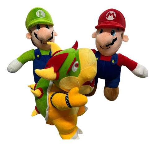 Mario, Luigui Bros + Bawser (3 Peluches Grandes De 44 Cm)