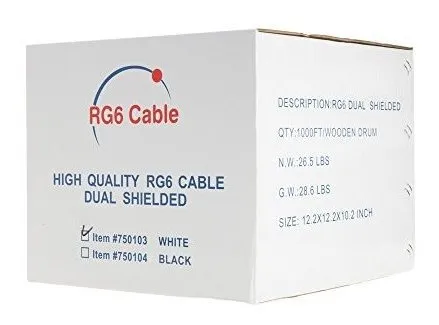 Cable Rg6 Dual Shield 18 Awg Cobre, Núcleo Pe, 60% Aluminio,
