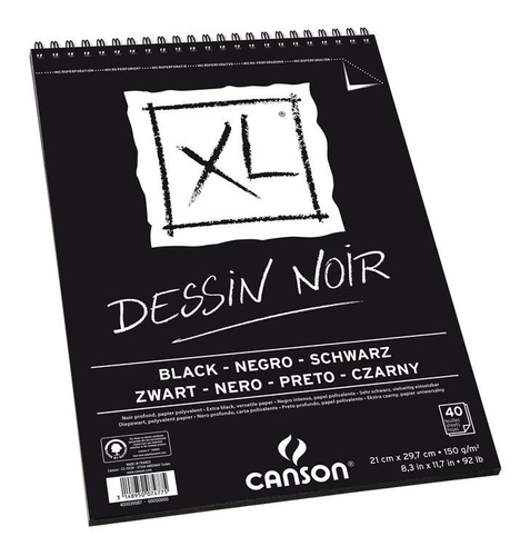 Block Canson Xl Dessin Noir Negro A4 Black 40 Hojas Espiral