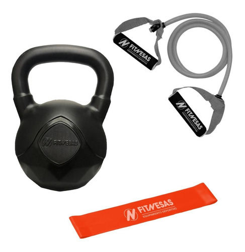 Kit Gym Pesa Rusa Kettlebell 6 Kg Bandas Elasticas Fitnesas