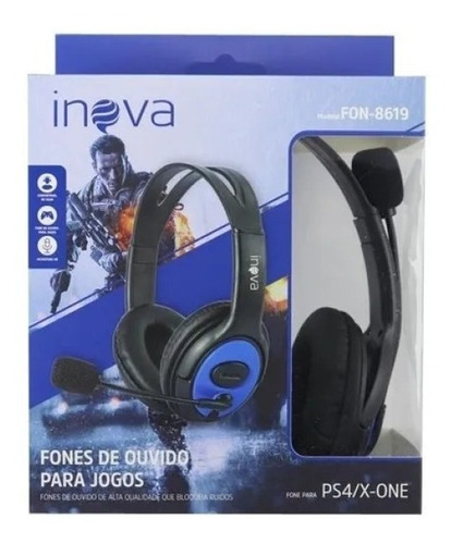 Headset Gamer Microfone Fone Ouvido Ps4 Online Xbox One Cor Preto Luz Azul-turquesa