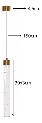 Pendente Cristal Cilindro Led 7w Com Bolhas Cor Ajustável