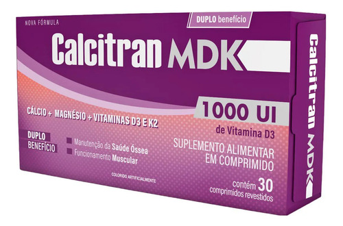 Calcitran Mdk 1.000ui 30 Comprimidos Revestidos Sabor Sem Sabor