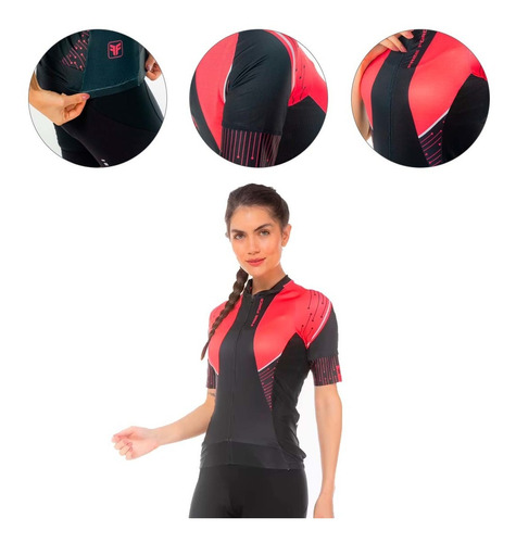 Camisa Freeforce Feminina Training  Traits Coral Preta Bike