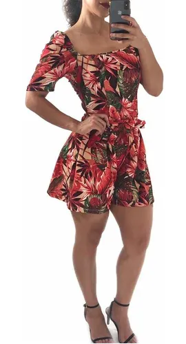 Jumper Short Manga Abullonada Floreado Jumpsuit. Sexi Moda Jumper Short Manga Abullonada Floreado Jumpsuit. Sexi Moda
