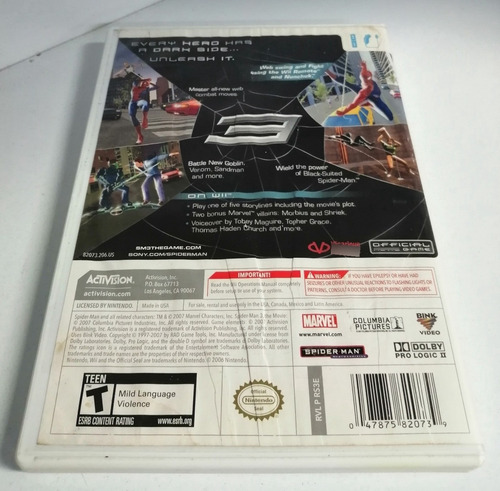Spider-man 3 Standard Edition | Activision | Nintendo Wii (Usado)