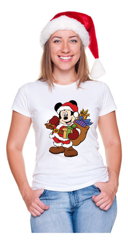 Playera Mickey Mouse Santa Navidad Bolsa Regalos Familia 