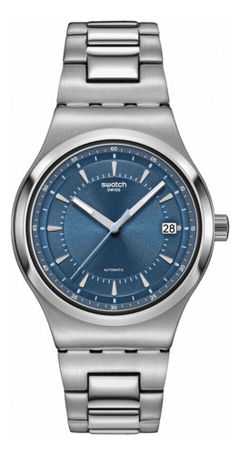 Reloj Swatch Sistem51 Shimmer At Dusk Automatic Yis435g Malla Plateado Bisel Plateado Fondo Azul Claro