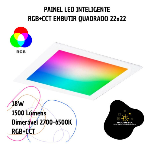 Painel Led Inteligente Rgb Embutir Quadrado 22x22 Ekaza 18w