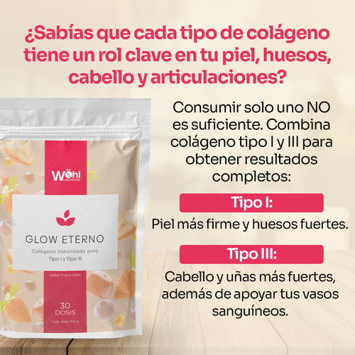 Glow Eterno Colágeno Hidrolizado Laboratorios wöhl Premium Frutos Rojos 300 G