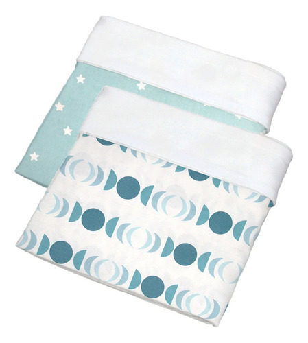 Nap- Set De 2 Cobijas Recibidoras Para Bebe, 100% Algodón Color Fases Lunares + Estrellitas Azul