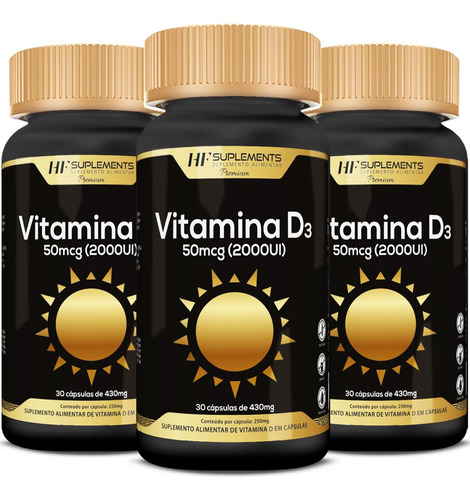 3x Vitamina D3 2000ui 30caps Premium Hf Suplements