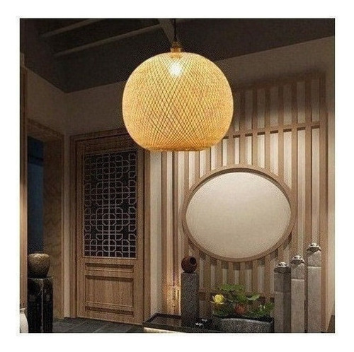 Lámpara colgante de bambú de 30 cm Color: dorado, estilo del sudeste asiático, tipo B