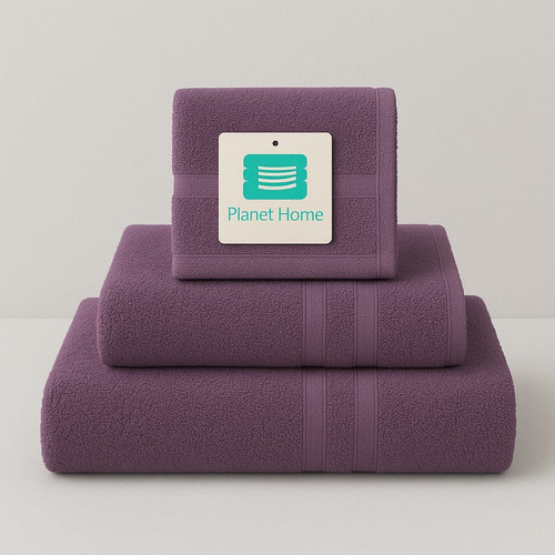 Conjunto De Toallas Y Toallon Planet Home Algodón 100% Peina Violeta Lisa