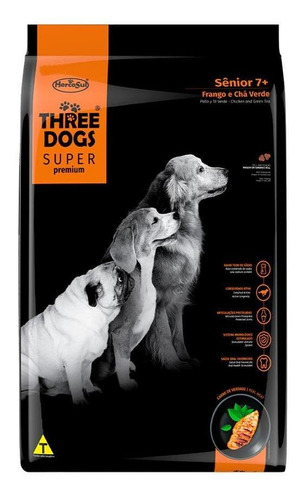 Ração Cães Three Dogs Super Sênior Frango E Chá Verde 15kg