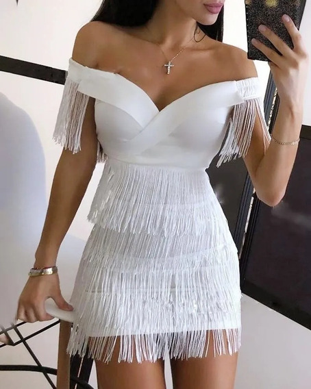 vestido branco de franja