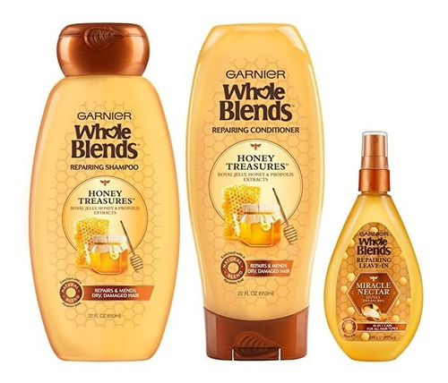 Garnier Champu, Acondicionador + Crema Leave In Whole Blends