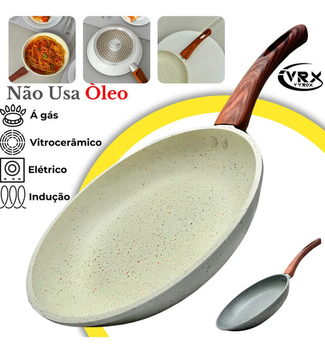 Frigideira Ceramica Antiaderente Fogão Gás Cooktop E Indução Creme Granito
