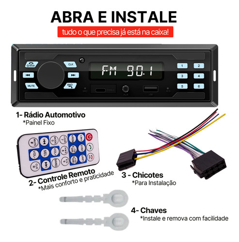 Radio Para Carro Automotivo Potente Controle Bluetooth Usb