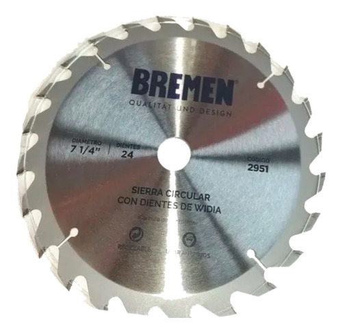 Hoja Sierra Circular 184mm 7 1/4 Madera 24d -2951 Bremen