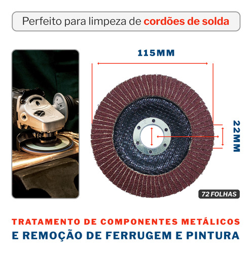 Kit 20 Disco Flap Fibra Cônico Grão 40/80 115mm X 22mm