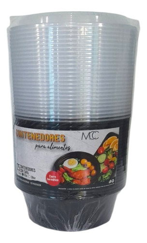 Contenedor Desechable Para Ensalada Alimentos Mcc 32oz 25 Pz Negro Con Blanco Circular