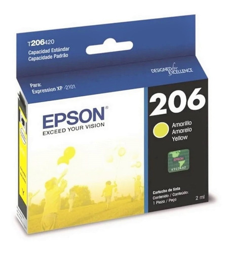 Cartucho Epson 206 Color Xp 2101 Original T206 Amarillo
